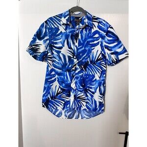 Michael Kors Mens Short Sleeve Button Up Hawaiian Shirt Size M Tropical Pattern